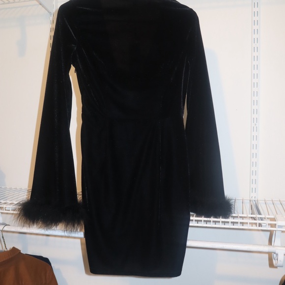 Fashion Nova Black Velvet Dress with Feather Cuffs - Picture 4 of 4